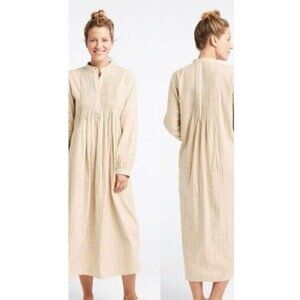 Vintage L.L. Bean M Petite Cotton Maxi Dress Red Cream Boho Cottagecore Prairie